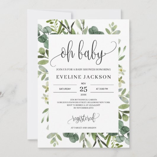 Modern groen sappige bloemetjes op baby shower kaart (Voorkant)