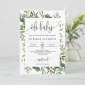 Modern groen sappige bloemetjes op baby shower kaart (Staand voorkant)