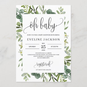 Modern groen sappige bloemetjes op baby shower kaart