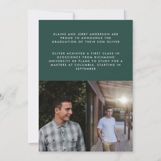 Modern groen script 3 foto stijlvol afstuderen kaart (Achterkant)