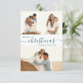 Modern groen script 3 Photo Collage-kerstkaart Kaart (Staand voorkant)