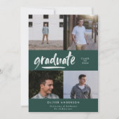 Modern groen script 4 foto stijlvol afstuderen kaart (Voorkant)