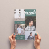 Modern groen script 4 foto stijlvol afstuderen kaart