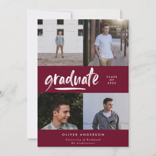 Modern groen script 4 foto's met afstuderen kaart (Voorkant)