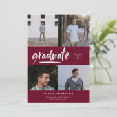 Modern groen script 4 foto's met afstuderen kaart (Staand voorkant)