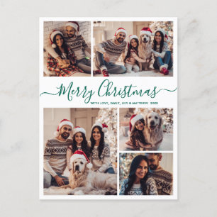 Modern Groen Script 5 Fotocollage Kerstmis Briefkaart