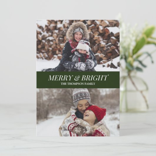 Modern groen script, compact, heldere kerstfoto feestdagenkaart (Staand voorkant)