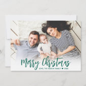 Modern Groen Script Eenvoudig 2 Foto Kerstmis Feestdagenkaart (Voorkant)