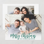 Modern Groen Script Eenvoudig 2 Foto Kerstmis Feestdagenkaart (Voorkant / Achterkant)