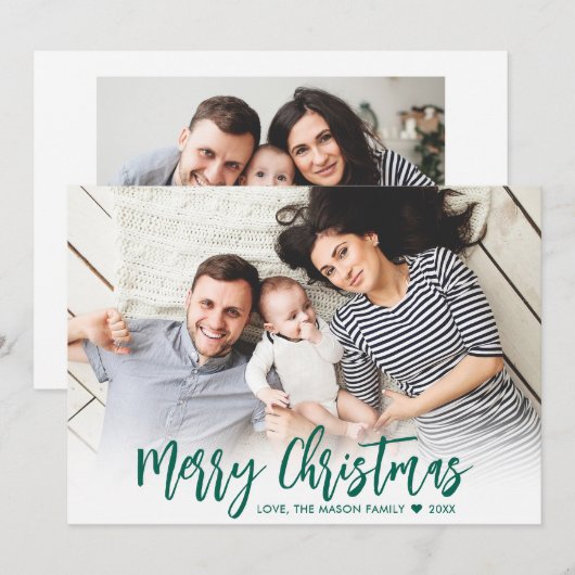 Modern Groen Script Eenvoudig 2 Foto Kerstmis Feestdagenkaart (Voorkant / Achterkant)