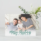 Modern Groen Script Eenvoudig 2 Foto Kerstmis Feestdagenkaart (Staand voorkant)