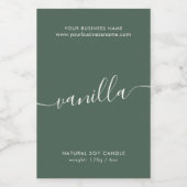 Modern groen script kaars product label voedselcontainer etiket (Enkel label)