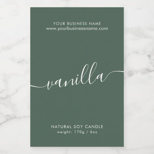 Modern groen script kaars product label voedselcontainer etiket (Enkel label)