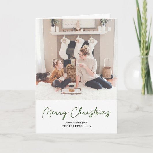 Modern groen script met minimalistisch kerstfeest feestdagen kaart (Voorkant)