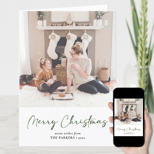 Modern groen script met minimalistisch kerstfeest feestdagen kaart