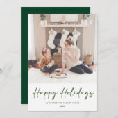 Modern groen script met minimalistisch kerstfeest feestdagenkaart (Voorkant / Achterkant)