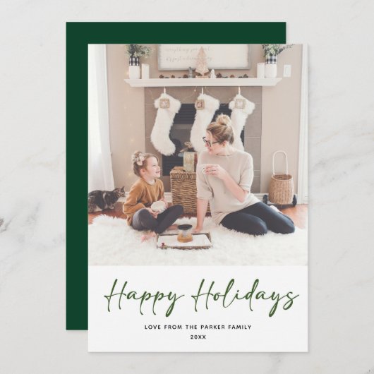 Modern groen script met minimalistisch kerstfeest feestdagenkaart (Voorkant / Achterkant)