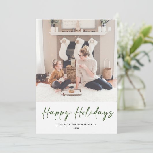 Modern groen script met minimalistisch kerstfeest feestdagenkaart (Staand voorkant)