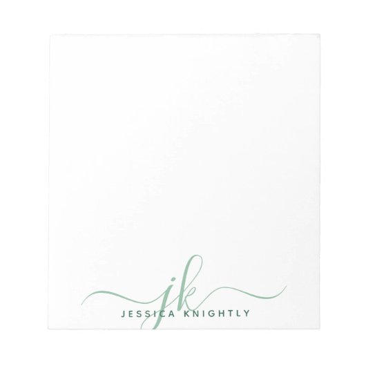 Modern groen script Monogram Initialen Notitieblok (Voorkant)
