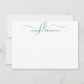 Modern groen script Monogram Initialen Notitiekaartje (Voorkant)