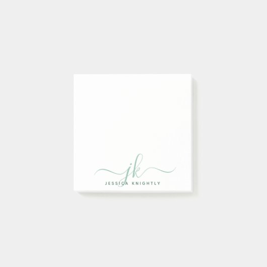 Modern groen script Monogram Initialen Post-it® Notes (Voorkant)