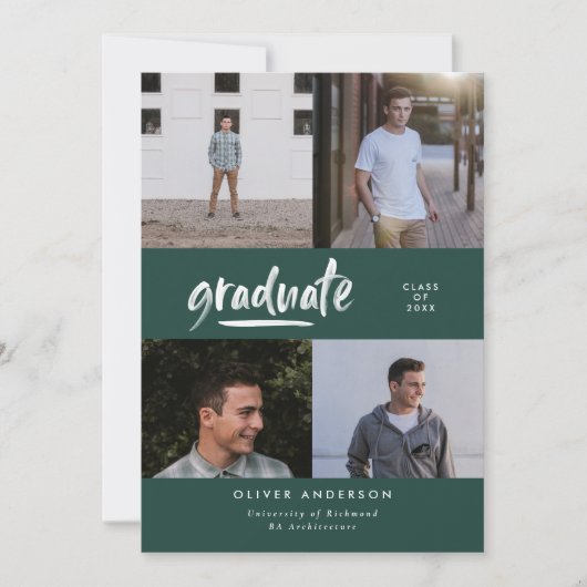 Modern groen script multi foto grad aankondiging (Voorkant)