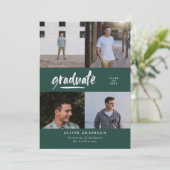 Modern groen script multi foto grad aankondiging (Staand voorkant)