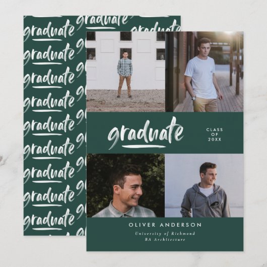 Modern groen script multi foto grad aankondiging (Voorkant / Achterkant)