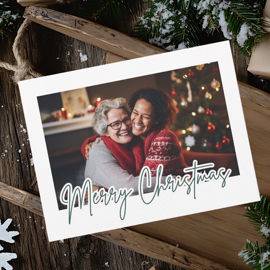 Modern Groen Script Prettig Kerstmis Foto Briefkaart