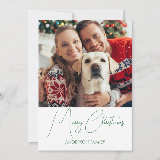 Modern Groen Script Prettig Kerstmis Foto Feestdagenkaart (Voorkant)