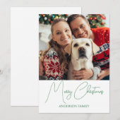 Modern Groen Script Prettig Kerstmis Foto Feestdagenkaart (Voorkant / Achterkant)