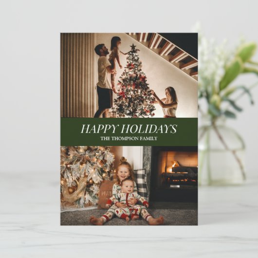 Modern groen script Prettige feestdagen kerstfoto Feestdagenkaart (Staand voorkant)