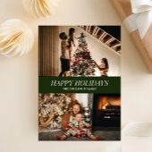 Modern groen script Prettige feestdagen kerstfoto Feestdagenkaart