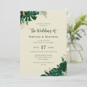 Modern groen Tropisch gebladerte Elegante bruiloft Kaart (Staand voorkant)