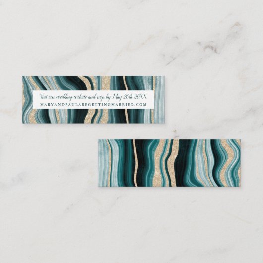 Modern groen turquoise agaat marmer bruiloft detai mini visitekaartje (Voorkant / Achterkant)