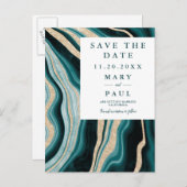 Modern groen turquoise agaat marmer de datum opsla aankondigingskaart (Voorkant / Achterkant)