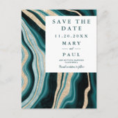 Modern groen turquoise agaat marmer de datum opsla aankondigingskaart (Voorkant)