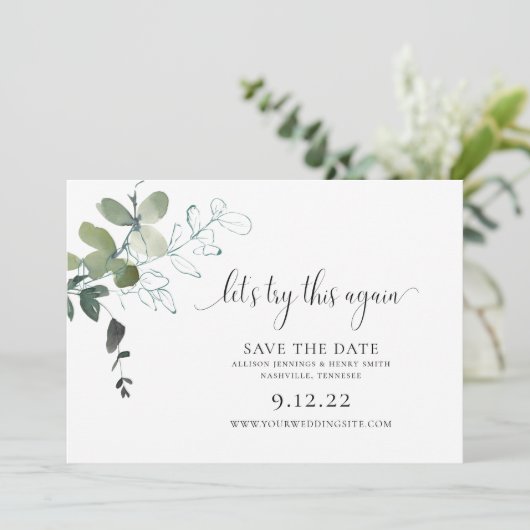 Modern groen Verander de datum van de bruiloft Sav Save The Date (Staand voorkant)