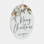 Modern groen Vrolijk kerstfeest Familiefoto Metalen Ornament (Voorkant Rechts)