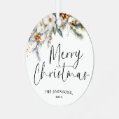 Modern groen Vrolijk kerstfeest Familiefoto Metalen Ornament (Voorkant links)