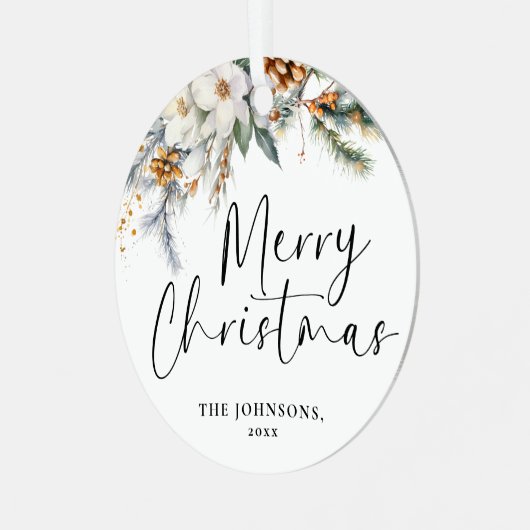 Modern groen Vrolijk kerstfeest Familiefoto Metalen Ornament (Voorkant links)