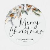 Modern groen Vrolijk kerstfeest Familiefoto Metalen Ornament (Voorkant)