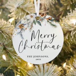 Modern groen Vrolijk kerstfeest Familiefoto Metalen Ornament