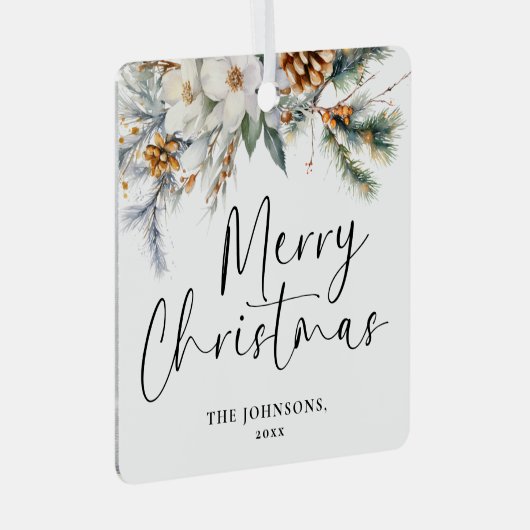 Modern groen Vrolijk kerstfeest Familiefoto Metalen Ornament (Voorkant Rechts)