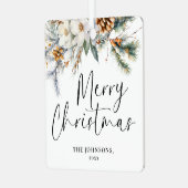 Modern groen Vrolijk kerstfeest Familiefoto Metalen Ornament (Voorkant links)