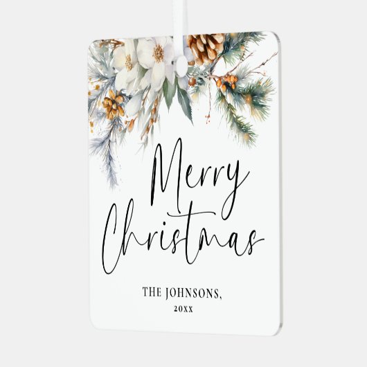 Modern groen Vrolijk kerstfeest Familiefoto Metalen Ornament (Voorkant links)