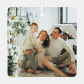 Modern groen Vrolijk kerstfeest Familiefoto Metalen Ornament (Achterkant)