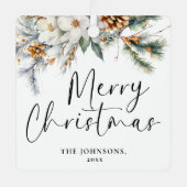 Modern groen Vrolijk kerstfeest Familiefoto Metalen Ornament (Voorkant)