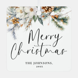 Modern groen Vrolijk kerstfeest Familiefoto Metalen Ornament