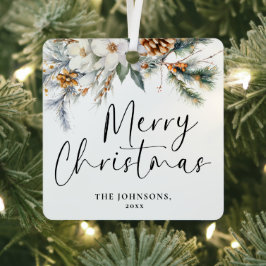 Modern groen Vrolijk kerstfeest Familiefoto Metalen Ornament